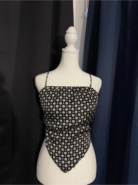 Papaya Floral Handkerchief Hem Tie Back Cami Top Size S Y2K Coquette